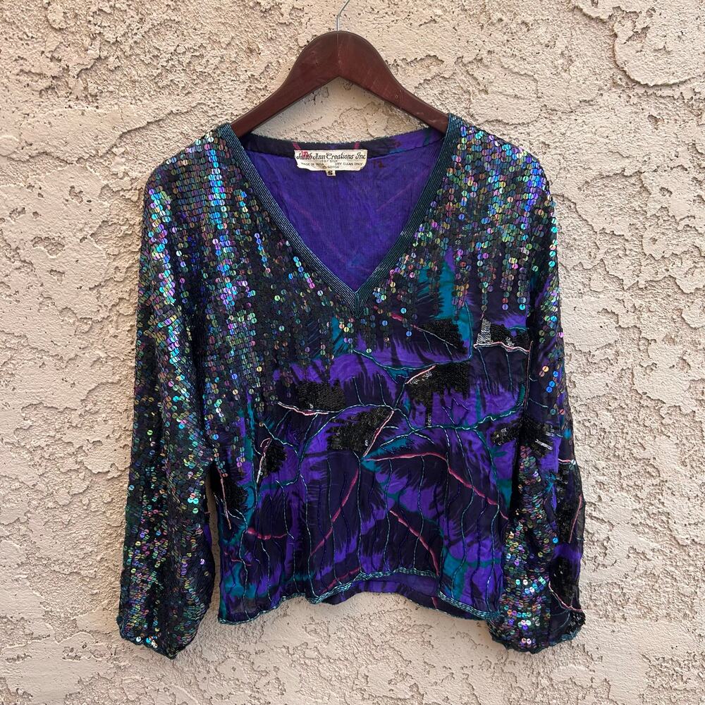 Vintage Judith Ann Creations Sequin Evening Wear  Blouse Size Small